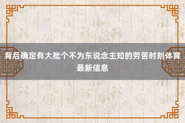 背后确定有大批个不为东说念主知的劳苦时刻体育最新信息