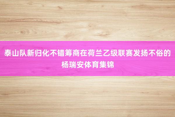 泰山队新归化不错筹商在荷兰乙级联赛发扬不俗的杨瑞安体育集锦